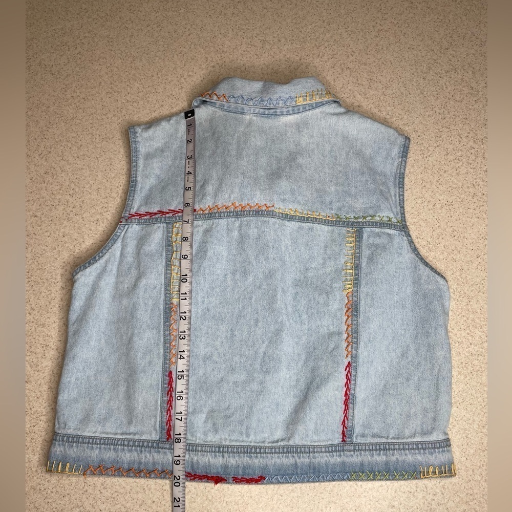 Denim Cotton Vest Colorful Contrast Stitching Size Large - Picture 7 of 7
